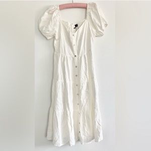 White Puff Sleeve Button-Down Dress